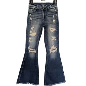 Kancan Women Jeans, Distressed & Frayed High Rise Super Flare Jeans, Sz 28